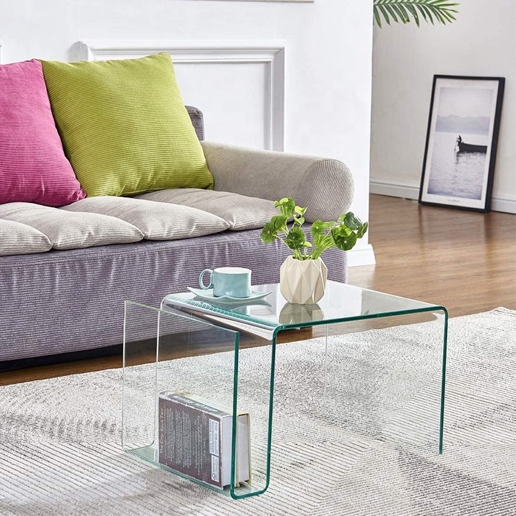 Acrylic Nightstand with Shelf End Table S Shape Clear Lucite Coffee Table Modern Accent Table