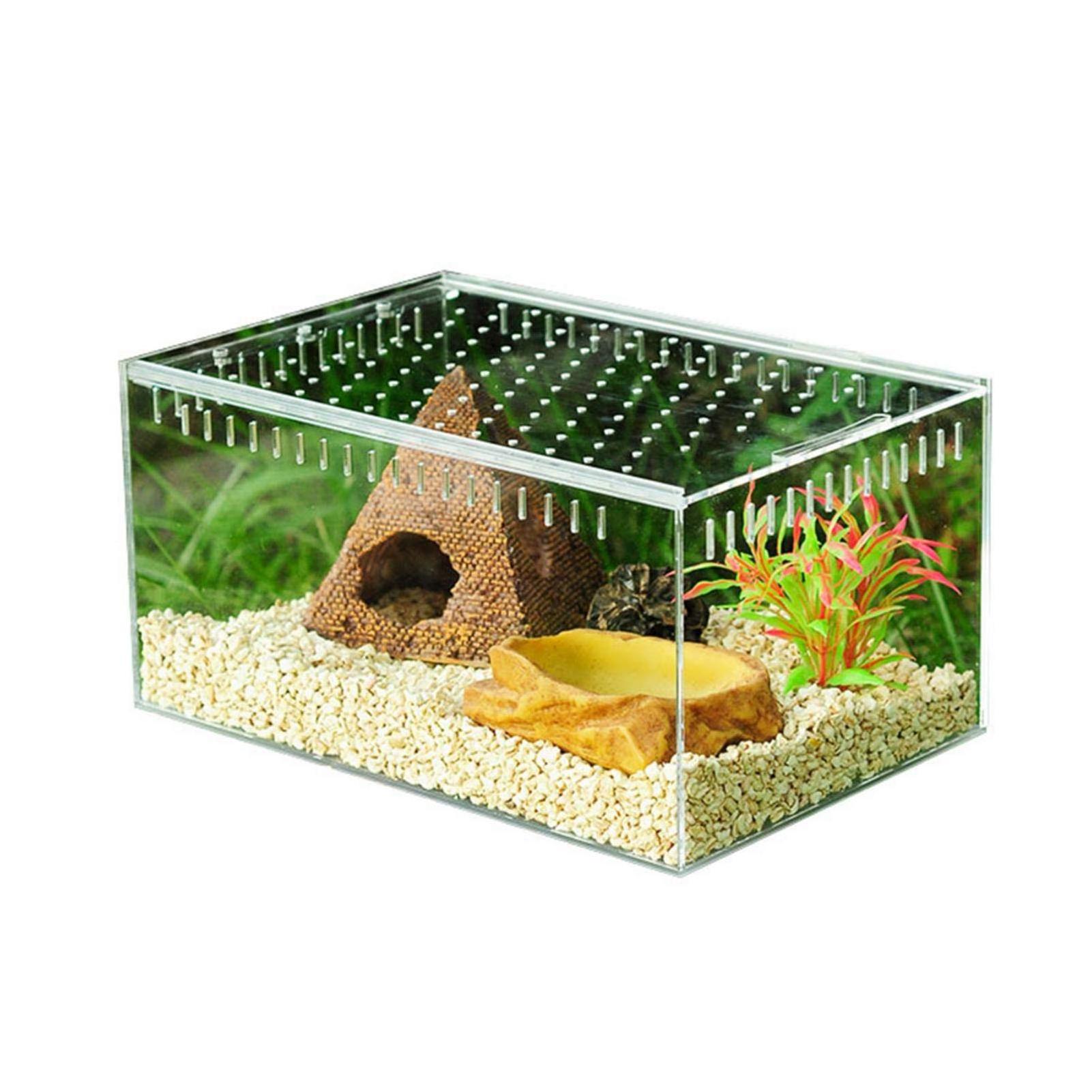 Transparent Reptile Breeding Box Small Acrylic Terrarium Sliding Cover Reptile Tank for Lizard Spider Snake Insect Feeding Box