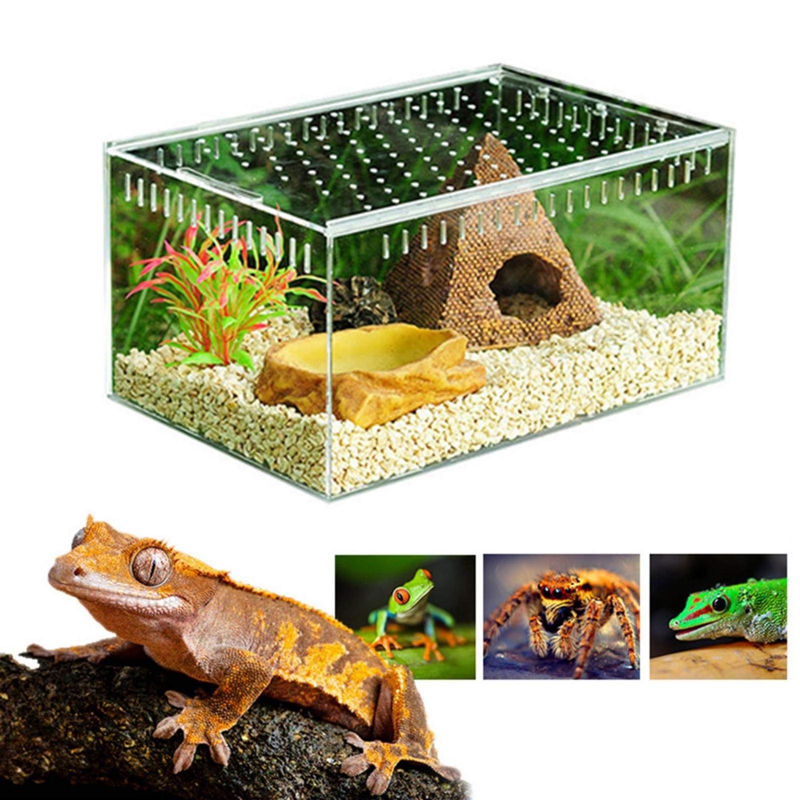 Transparent Reptile Breeding Box Small Acrylic Terrarium Sliding Cover Reptile Tank for Lizard Spider Snake Insect Feeding Box