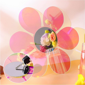 Anti Scratch Rainbow Acrylic Flower Shaped Mirror Stickers Removable Acrylic Mirror Wall Stickers For Room Wall Decor Photo Prop