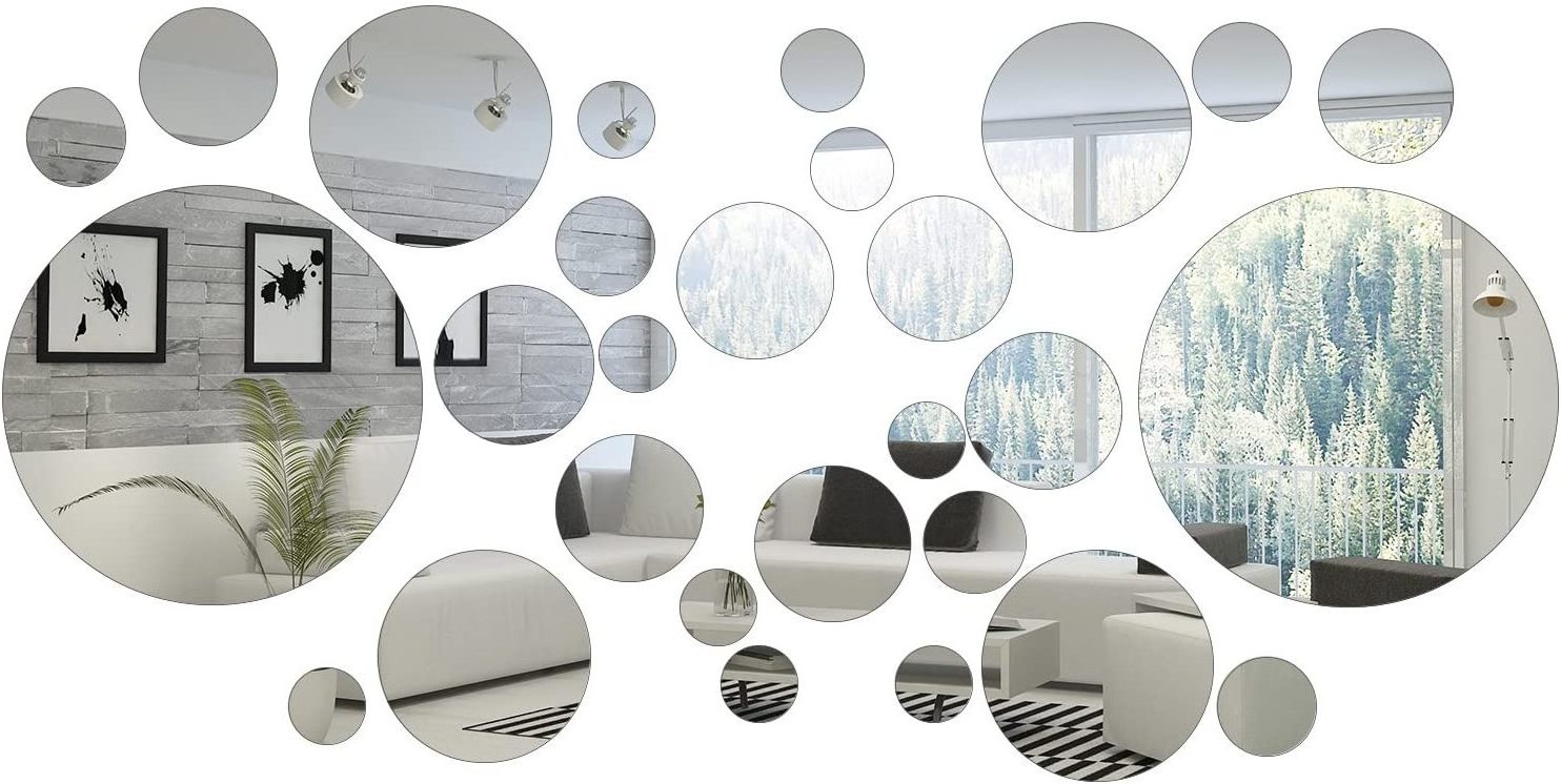 Removable Acrylic Setting Wall Sticker Decal Mirror for Home Living Room Bedroom Decor (Round Circle, 32 Pieces)