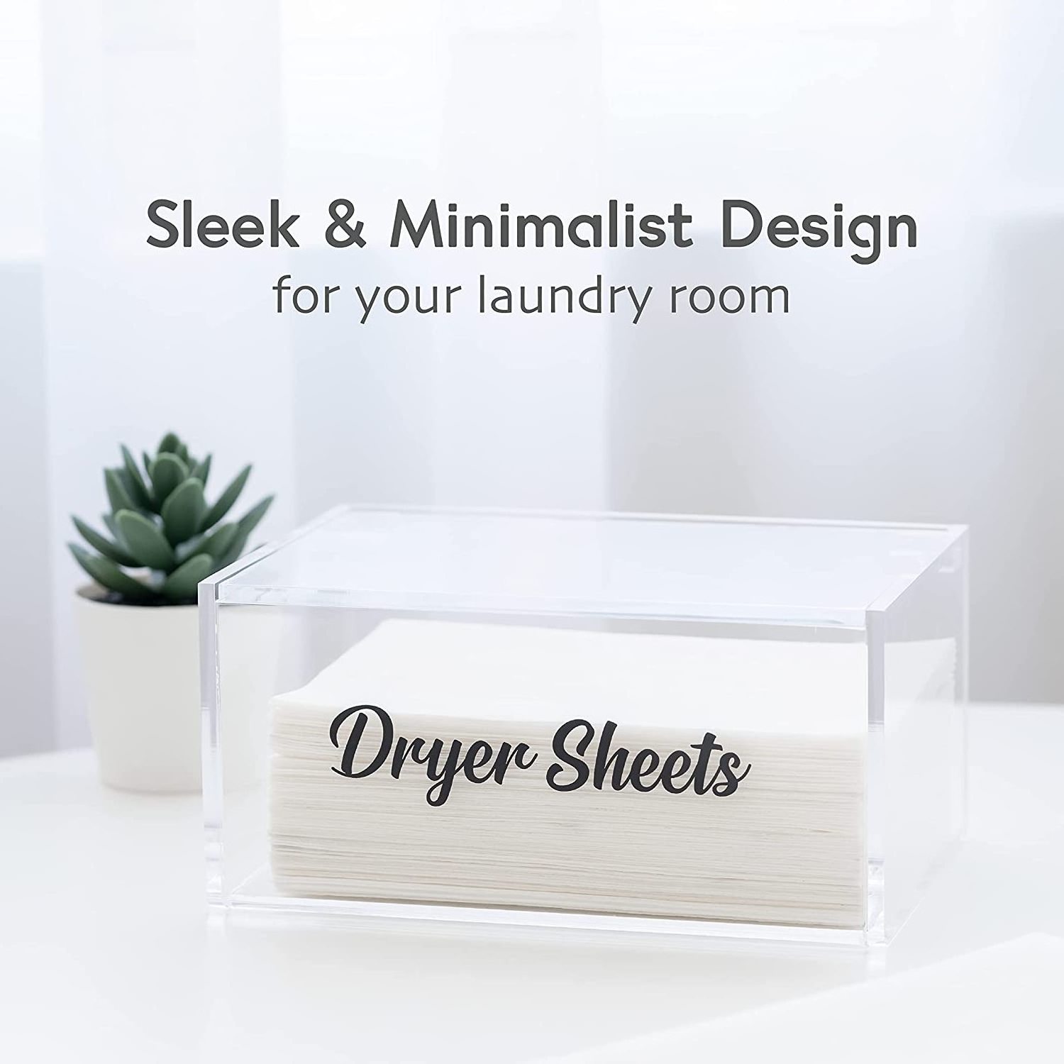 Customized Modern Acrylic Rectangle Dryer Sheet Dispenser with Hinged Lid Laundry Room Organization Decor Storage Containers Box