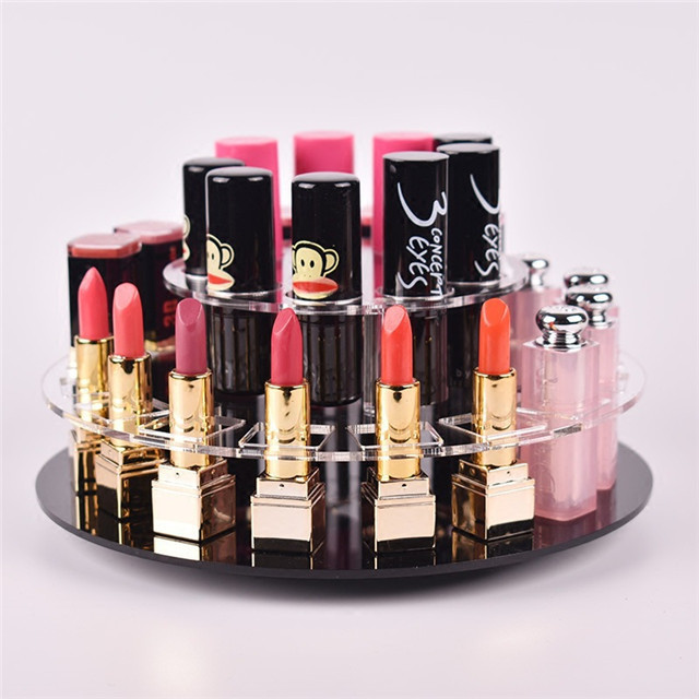 Clear Round Acrylic Display Stand Rotatable Acrylic Cosmetics Display Holder For Lipstick Nail Polish