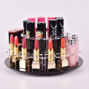 Clear Round Acrylic Display Stand Rotatable Acrylic Cosmetics Display Holder For Lipstick Nail Polish