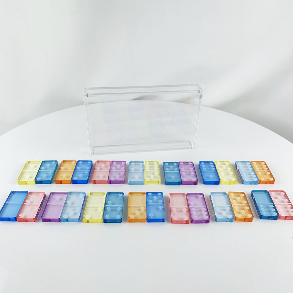 Customized Acrylic Domino With Clear Acrylic Storage Box Double Six Dominoes Home Decor 28 Pieces Lucite Mini Dominos Set