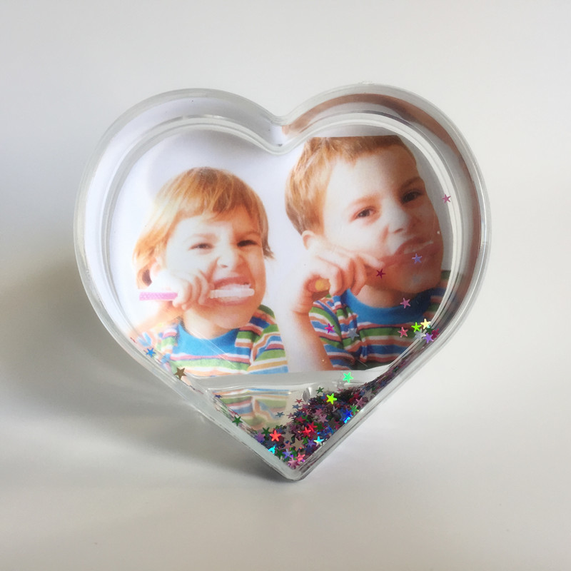 Heart Shape Clear Acrylic Glitter Floating Picture Frame Photo Frame