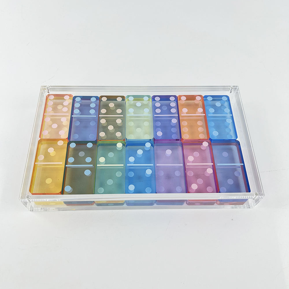 Customized Acrylic Domino With Clear Acrylic Storage Box Double Six Dominoes Home Decor 28 Pieces Lucite Mini Dominos Set