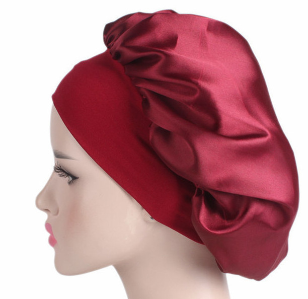 Wholesales Satin Sleep Hair care Silky Bonnet Elastic Wide Band Head Cover Night Sleep Muslim Headwear Hijab Turban Hat for Lady