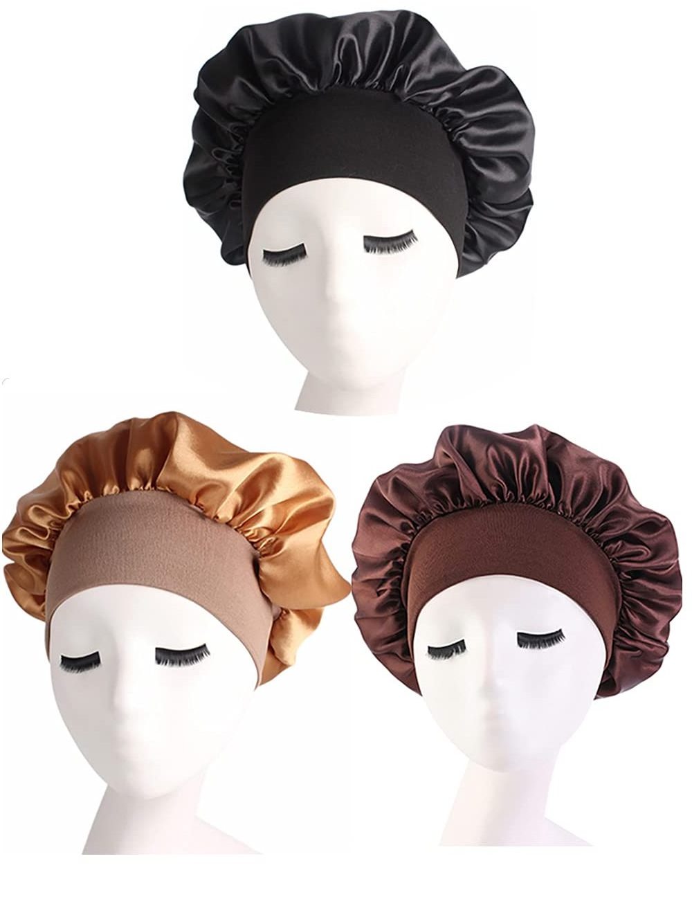 Wholesales Satin Sleep Hair care Silky Bonnet Elastic Wide Band Head Cover Night Sleep Muslim Headwear Hijab Turban Hat for Lady