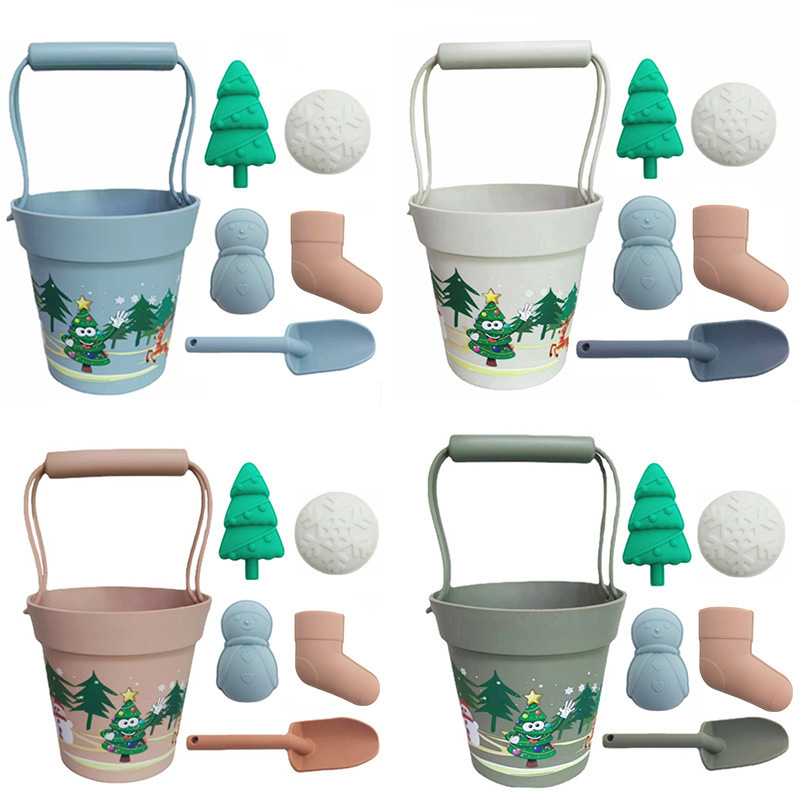 2022 new Christmas version of children's outdoor beach bucket shoveling snow splashing interactive silicone toys