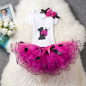 3 pcs/set Baby girl tutu skirt set First 1st Birthday Newborn infant outfits headband T-shirt set Baby tulle lace mesh dress