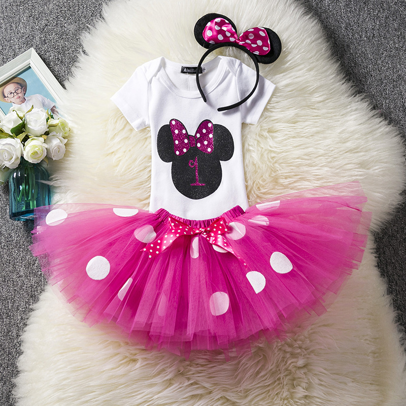 3 pcs/set Baby girl tutu skirt set First 1st Birthday Newborn infant outfits headband T-shirt set Baby tulle lace mesh dress