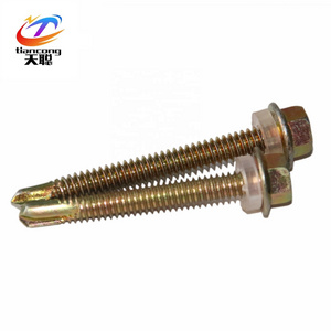 Yellow color zinc plated surface self drilling screws with hex flange head in stock from manufacture