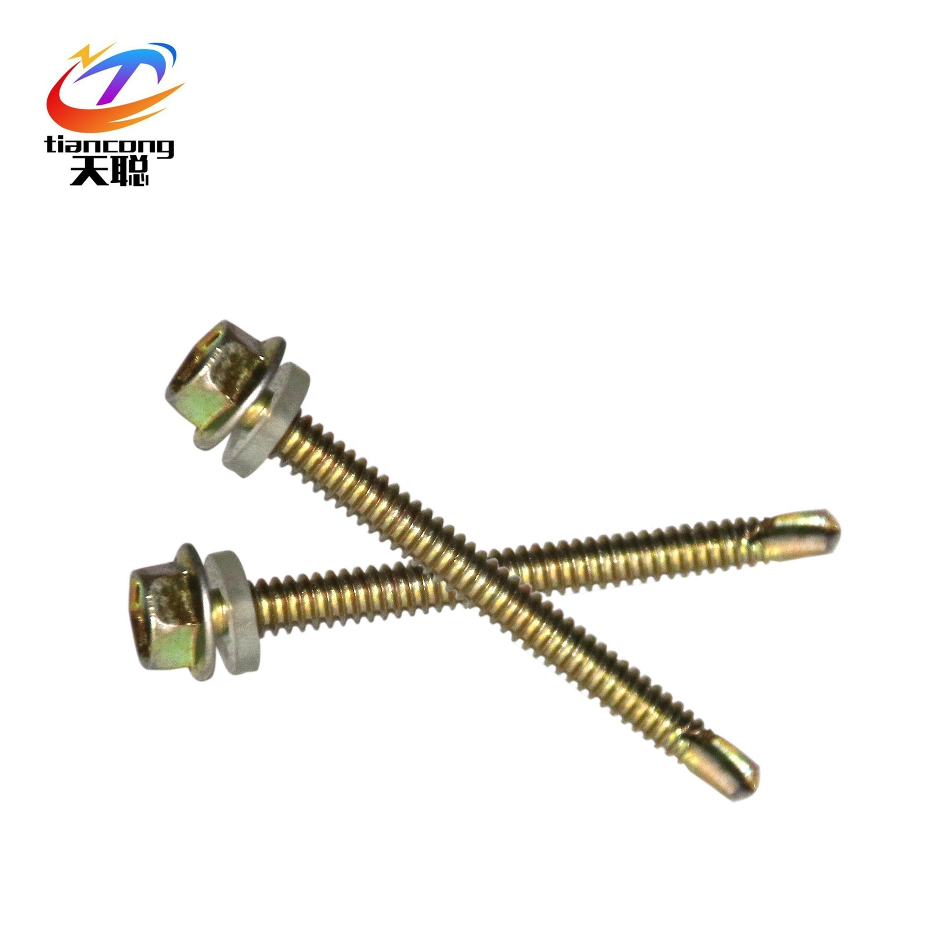 Yellow color zinc plated surface self drilling screws with hex flange head in stock from manufacture