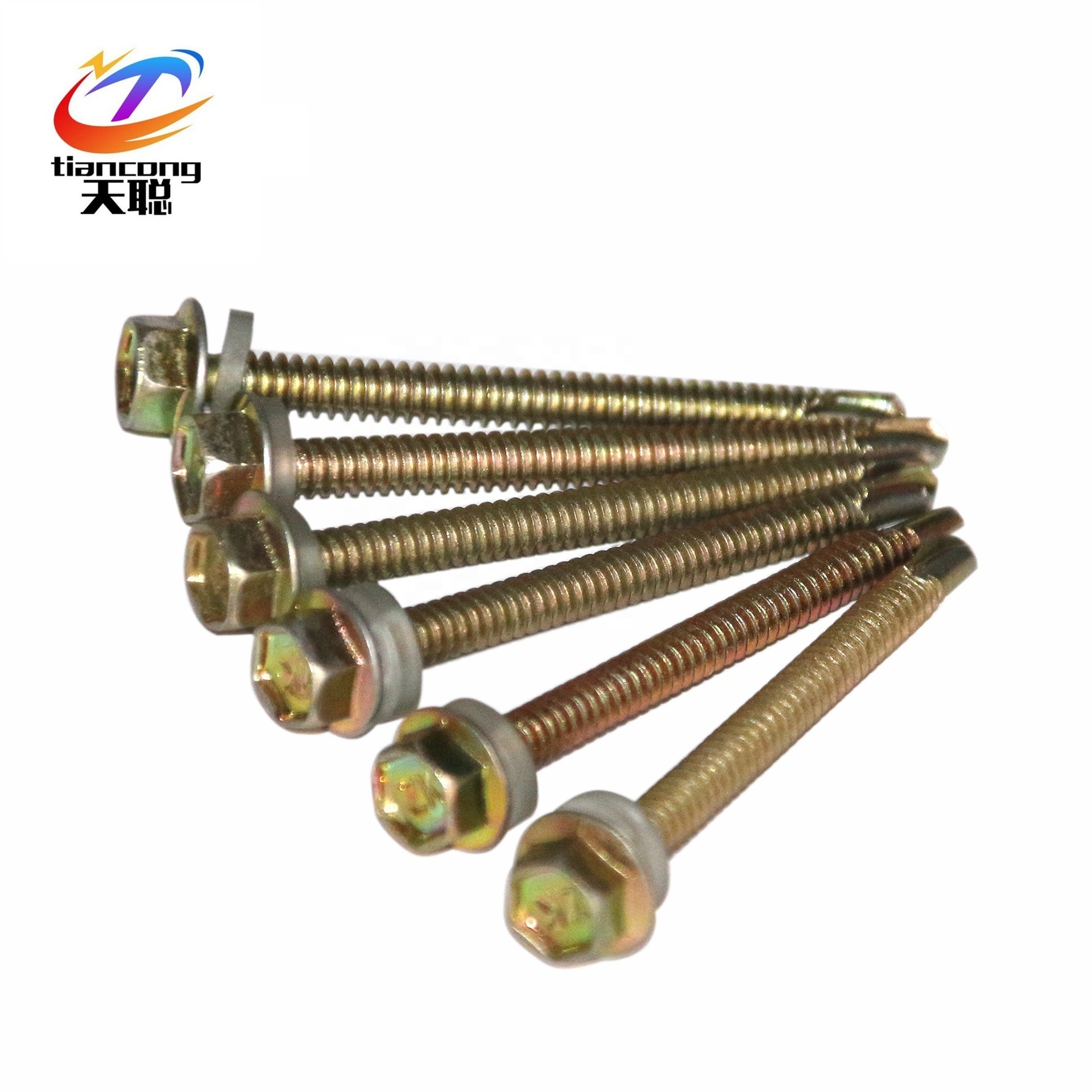 Yellow color zinc plated surface self drilling screws with hex flange head in stock from manufacture