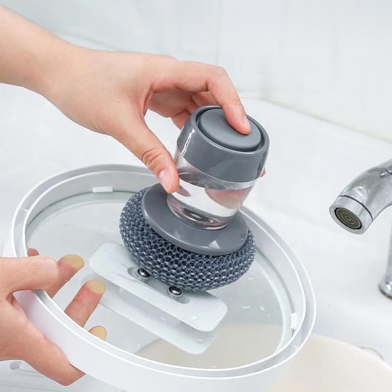 Kitchen Washing Pot Dish Washing Brush Automatic Adding Liquid Washing Pot Brush Replaceable Kitchen Cleaning Brush Soap Refill