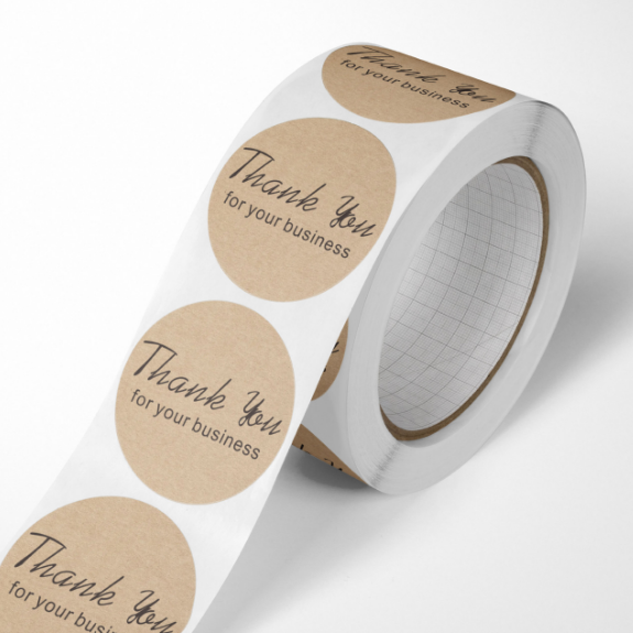 1-Inch Waterproof Kraft Paper Roll Sticker Customizable Color Logo Label Thank You Promotional Stickers