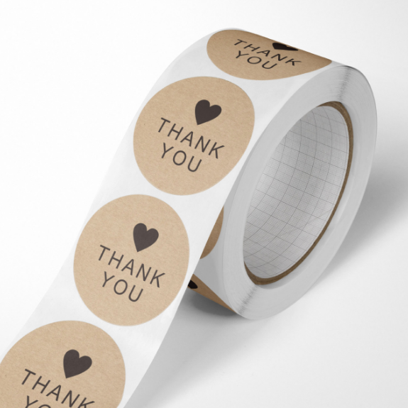 1-Inch Waterproof Kraft Paper Roll Sticker Customizable Color Logo Label Thank You Promotional Stickers