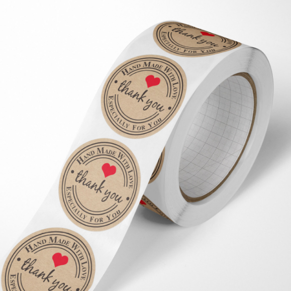 1-Inch Waterproof Kraft Paper Roll Sticker Customizable Color Logo Label Thank You Promotional Stickers