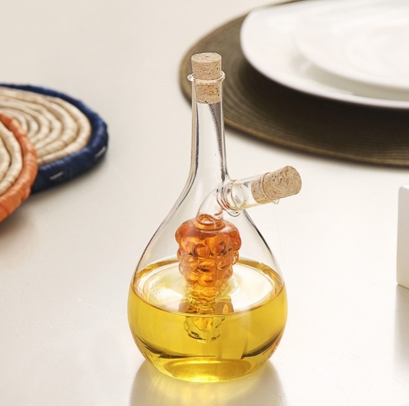 High Borosilicate Glass 2 in 1 Kitchen Oil/Vinegar Cruet Dispenser with Cork Stopper