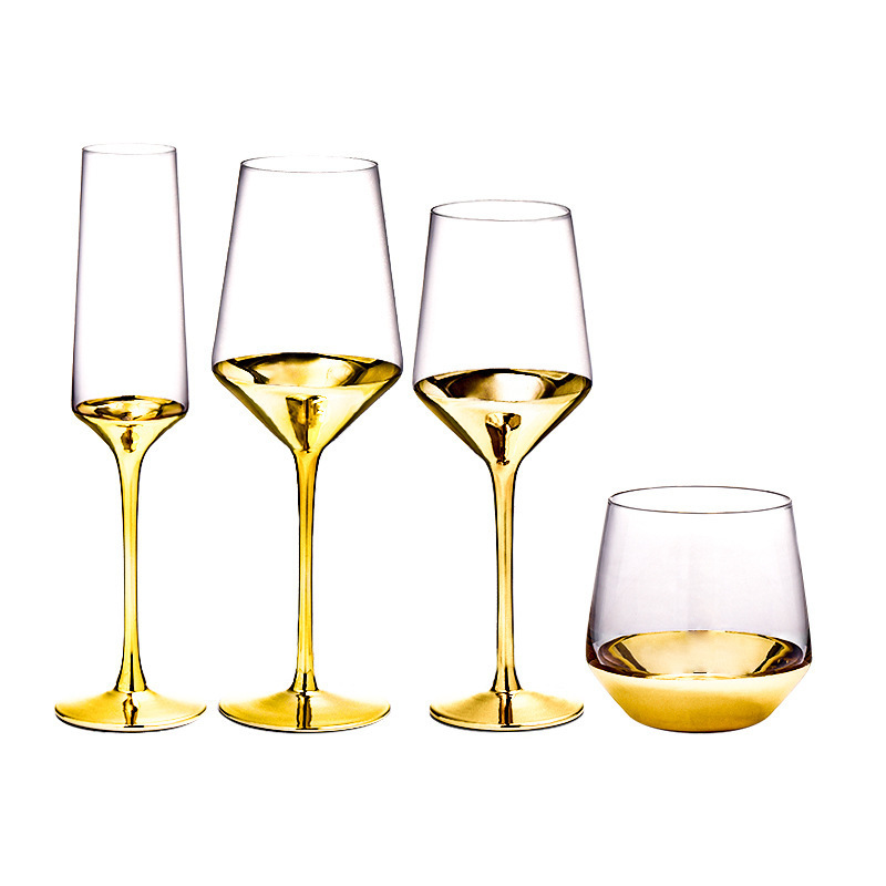 Wholesale Clear Wine Glasses Goblet Creative Unique Gold Stem Red Wine Glasses And Gold Stemless Wine Glass Drinking Glassware