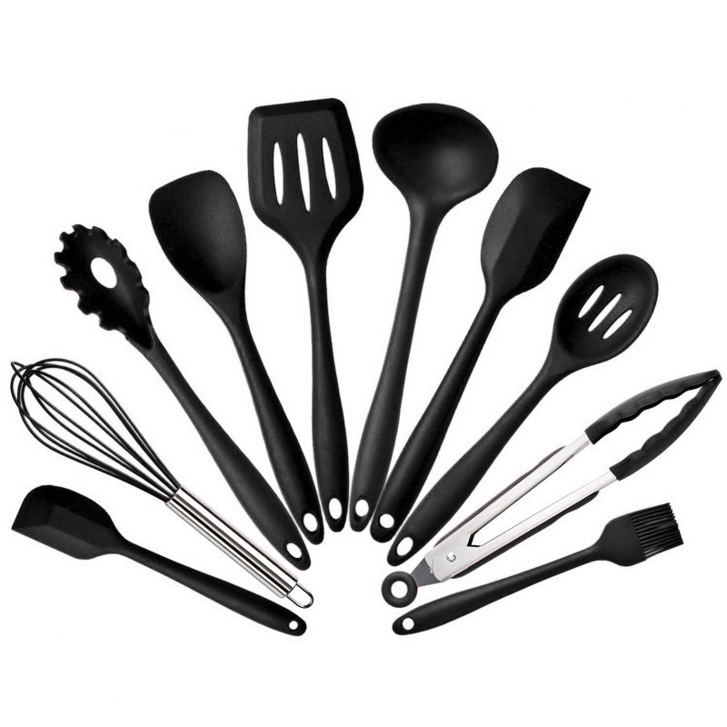 10 Piece Silicone Cooking Utensils Set - Spatula Spoon Kitchen Gadgets for Nonstick Cookware