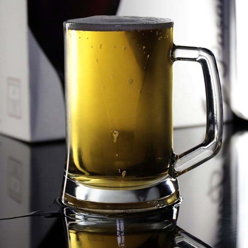 wholesale transparent glass beer mug beer glass stankard 500 ml round clear 16 oz beer glass stein with handle