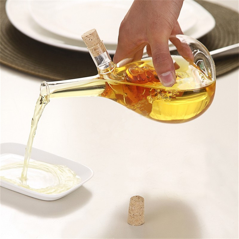 High Borosilicate Glass 2 in 1 Kitchen Oil/Vinegar Cruet Dispenser with Cork Stopper