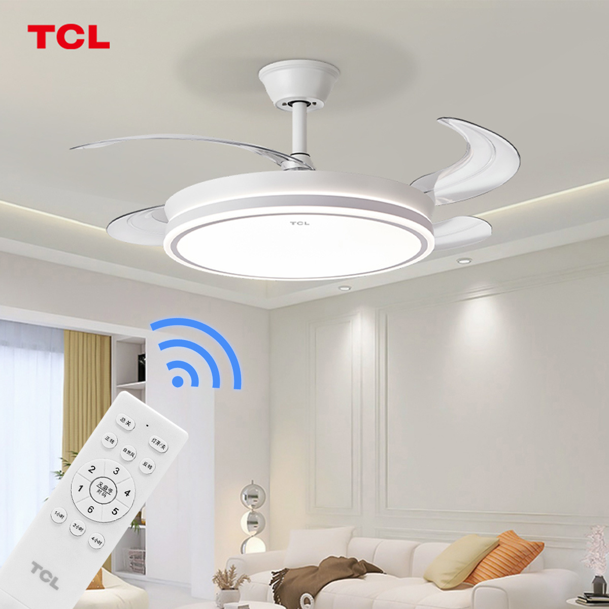 36W  hanging fan light bedroom indoor led ceiling fan with lights remote control fan lamp lighted