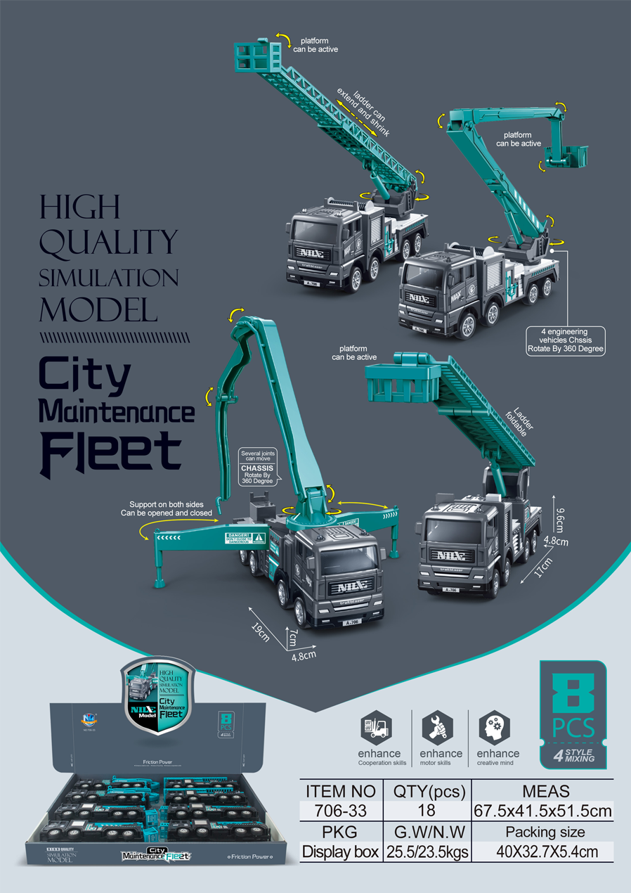 The best-selling display box in China with high-quality simulation of multiple inertial engineering vehicles and cranes