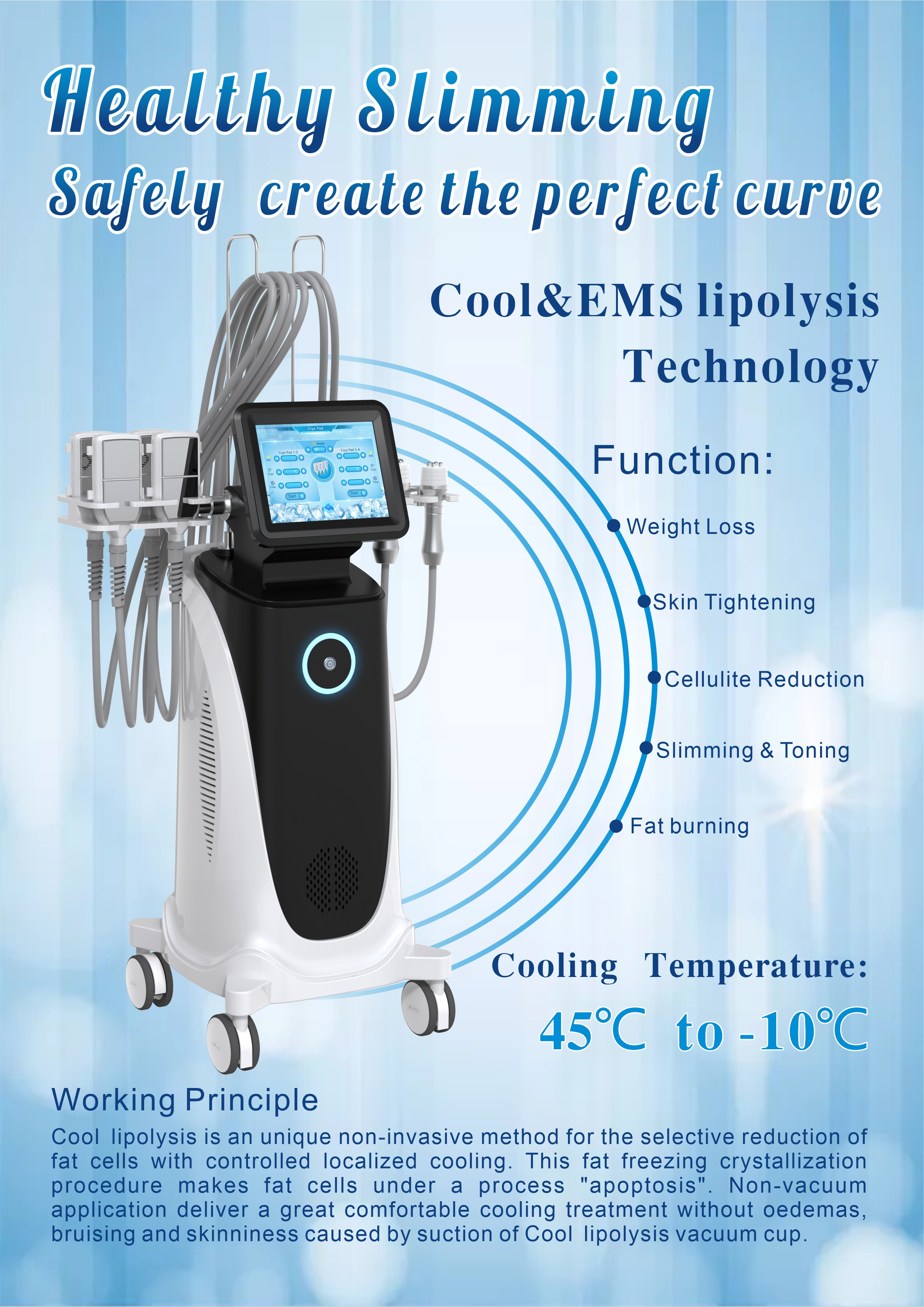 2023 Newest Multipolar RF Cryo Thermal Lipolysis Cooling Therapy EMS Pads Cellulite Reduction Coolsculption Slimming Machine