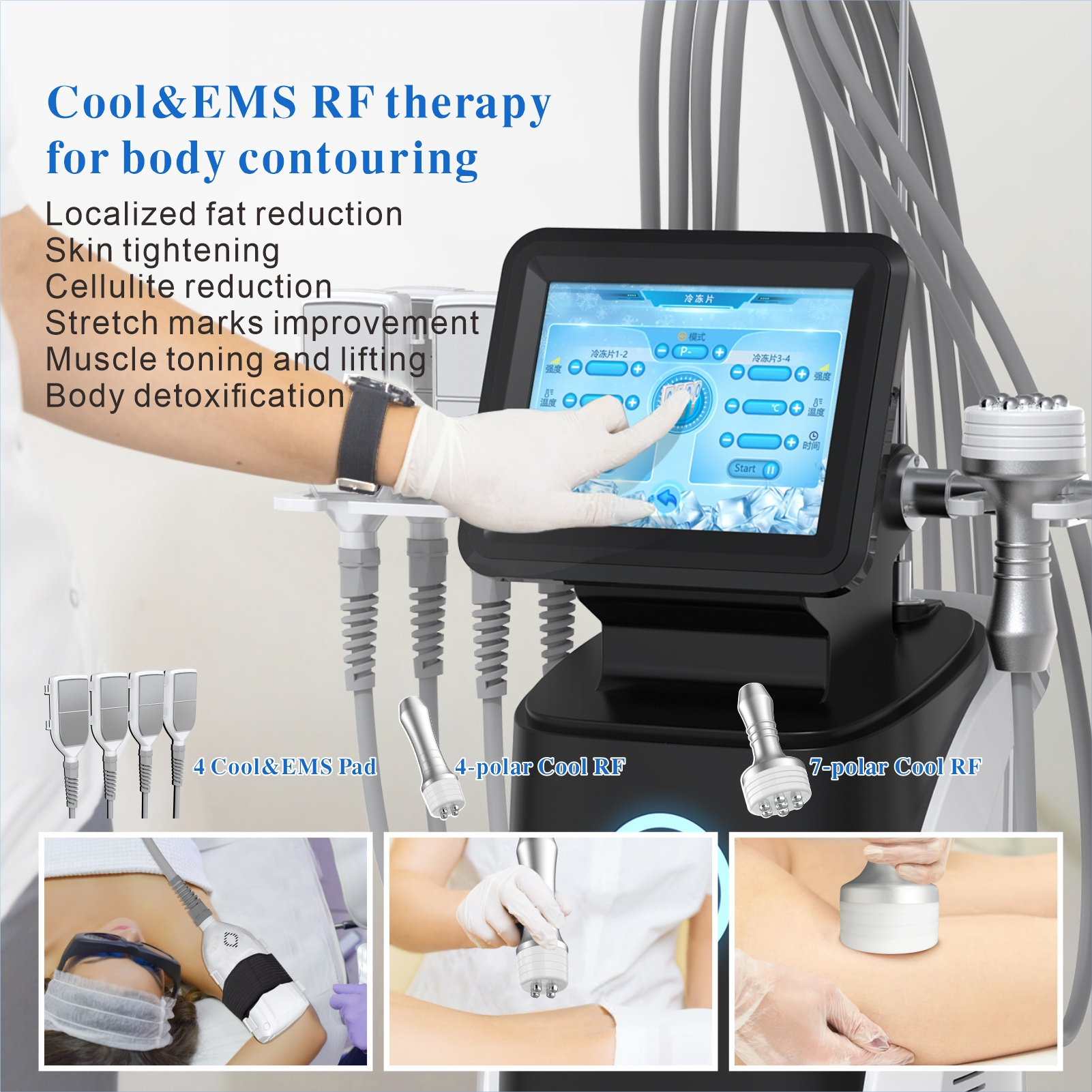 2023 Newest Multipolar RF Cryo Thermal Lipolysis Cooling Therapy EMS Pads Cellulite Reduction Coolsculption Slimming Machine