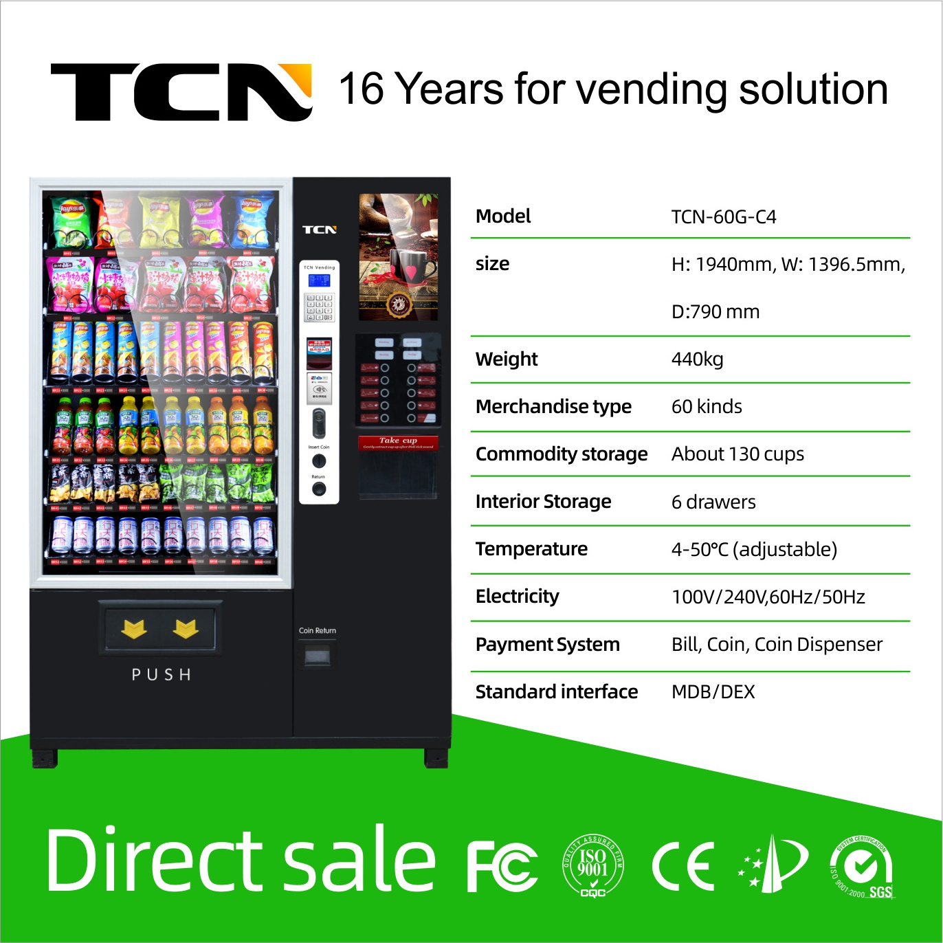 TCN Hot Selling Coffee / Snack / Beverage Combo Vending Machine With CE FCC Coffee Vending Machine