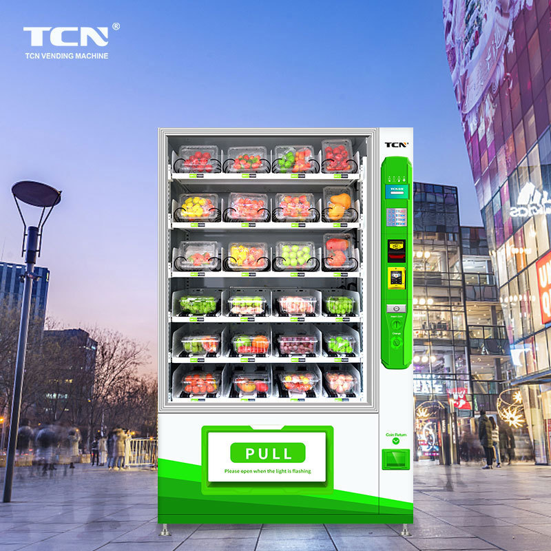 Tcn Automatic Self Service Cake Fruit Salad Vegetable Belt Conveyor Elevator Vending Machine