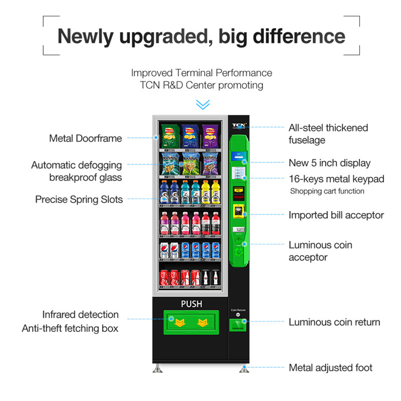 TCN Inexpensive Small Cold Drink Mini Vending Machine 5 Inches Combo Vending Machine For Foods And Drinks