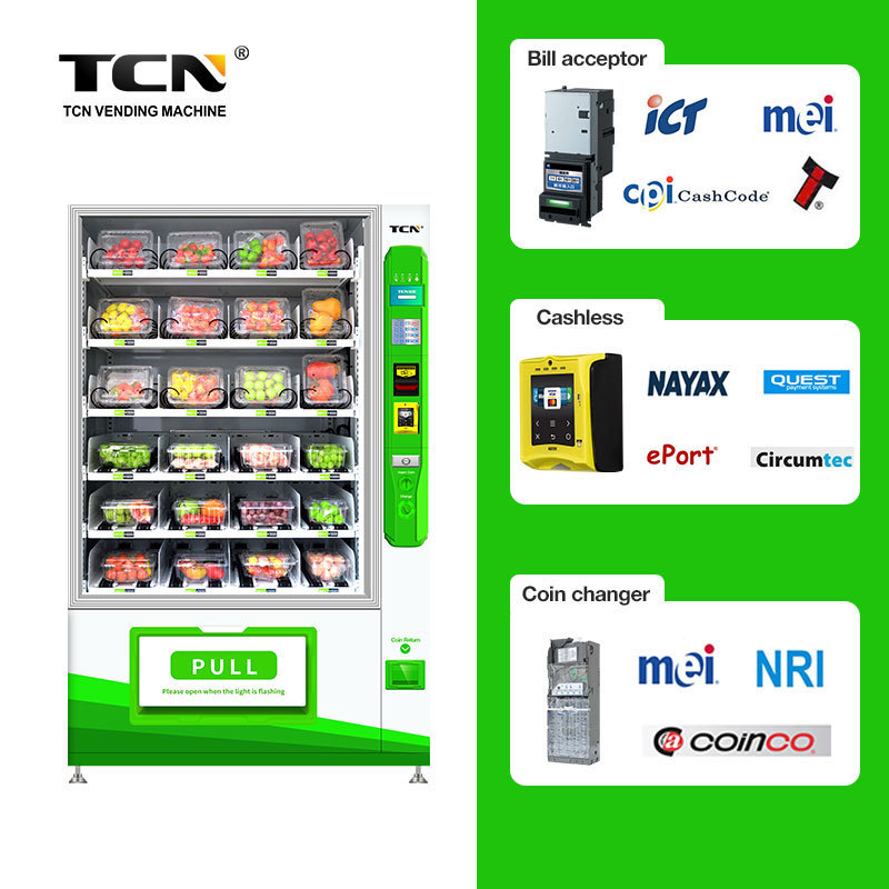 Tcn Automatic Self Service Cake Fruit Salad Vegetable Belt Conveyor Elevator Vending Machine