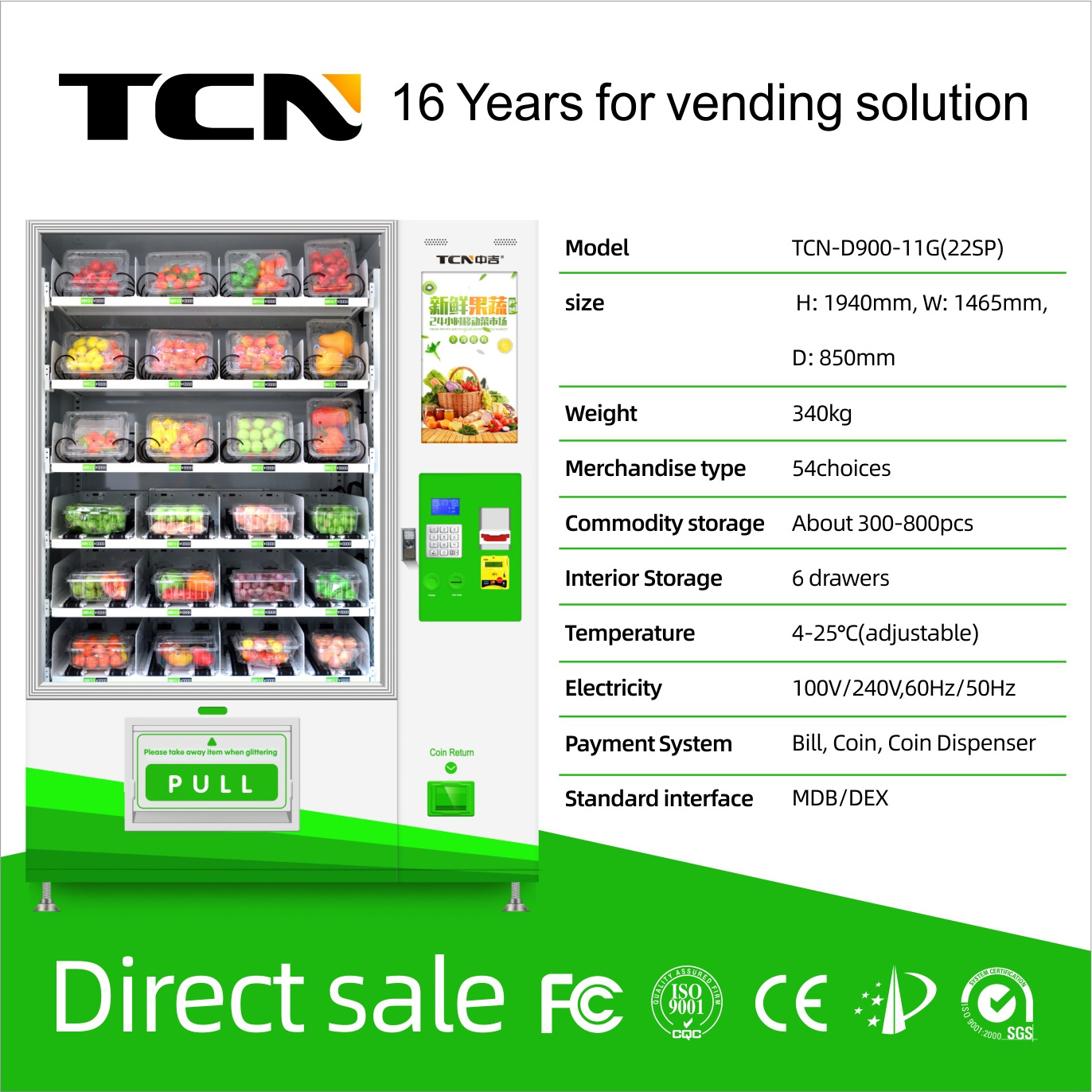 TCN belt conveyor Milk Sandwich Fruit meal hot food microwave Vending Machine with lift system