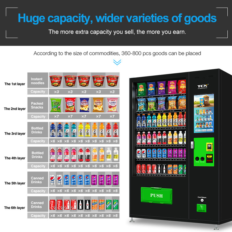 TCN 24 Hours Self-service Store Drinks And Snacks Combo Vending Machine For Food And Drinks Snacks Vending Machine For Sale