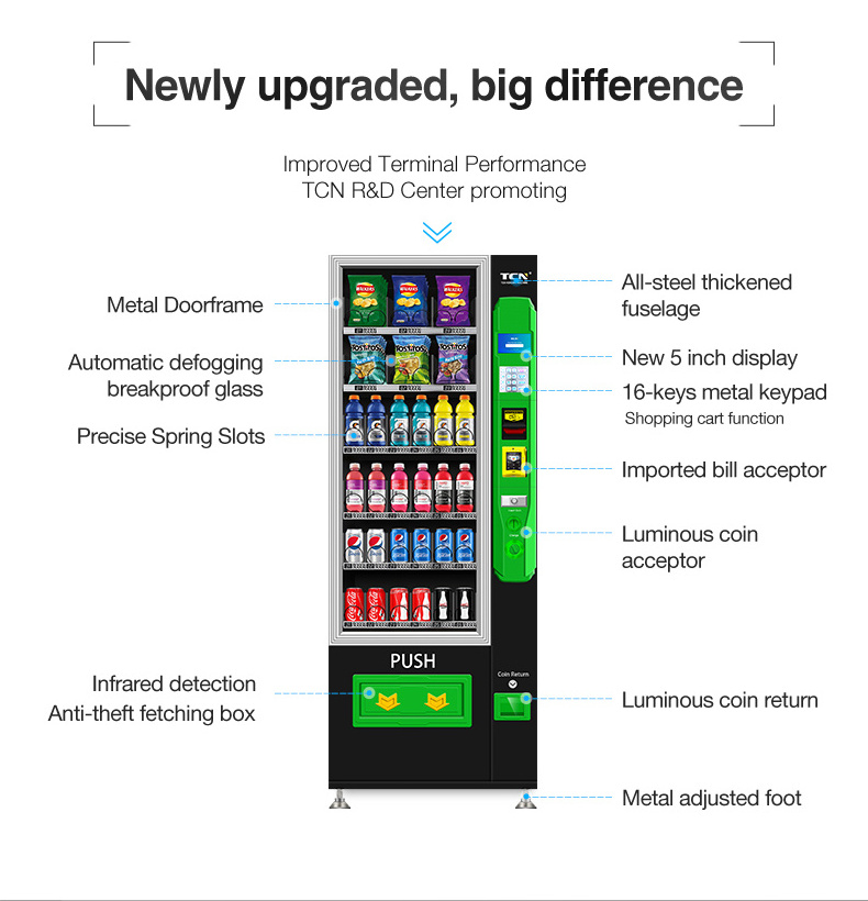 TCN Inexpensive Small Cold Drink Mini Vending Machine 5 Inches Combo Vending Machine For Foods And Drinks