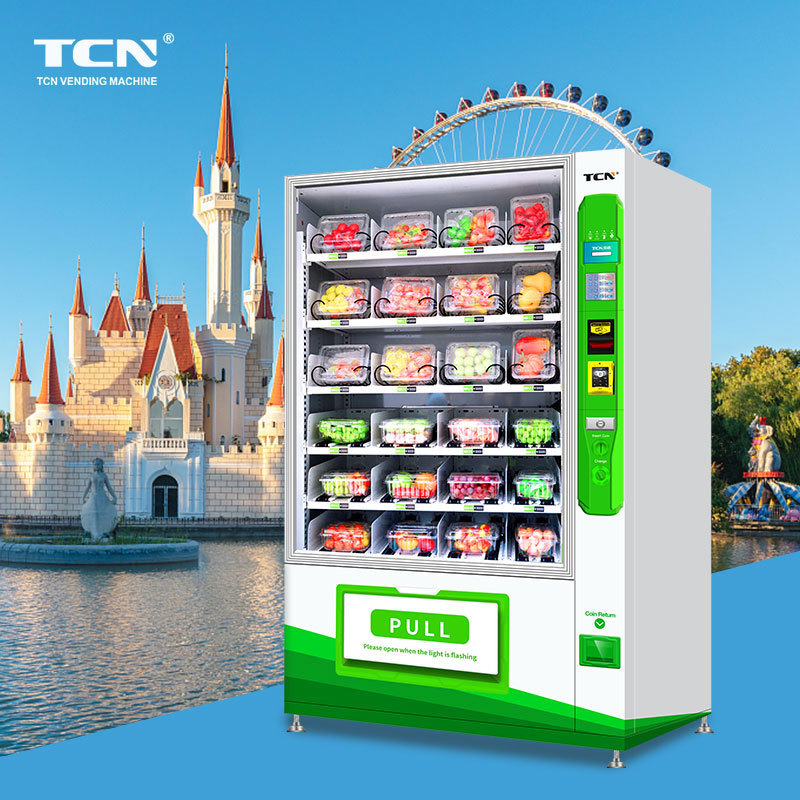 Tcn Automatic Self Service Cake Fruit Salad Vegetable Belt Conveyor Elevator Vending Machine