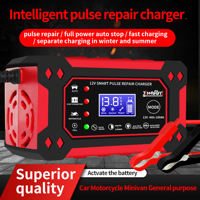 JINNUOYI Universal 12V 6A Pulse Repair Lead Acid Batteries Maintainer Auto Trickle Charger Automatic Smart Car Battery Charger