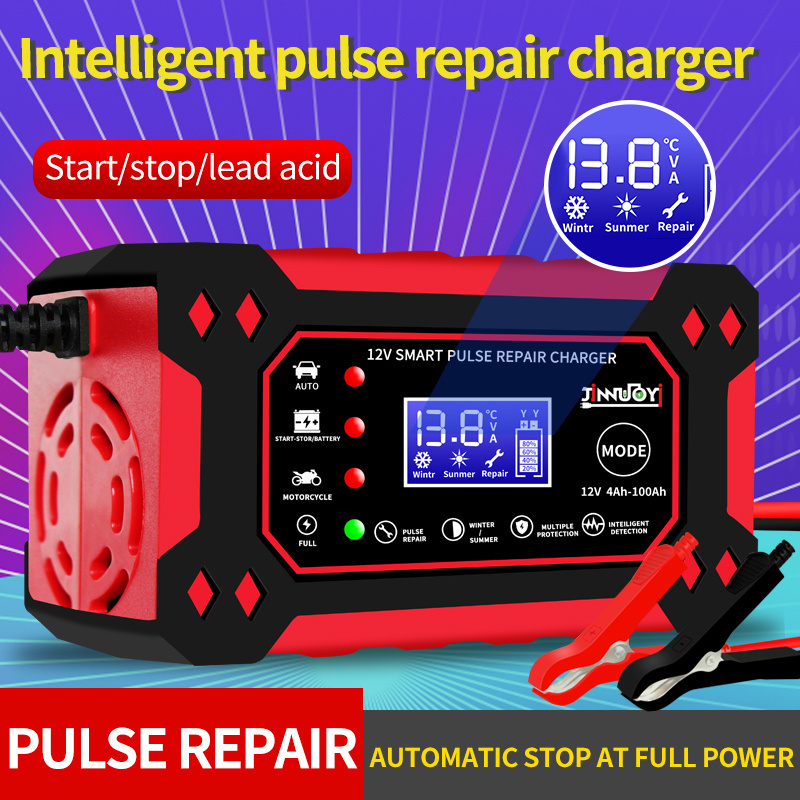 JINNUOYI Universal 12V 6A Pulse Repair Lead Acid Batteries Maintainer Auto Trickle Charger Automatic Smart Car Battery Charger