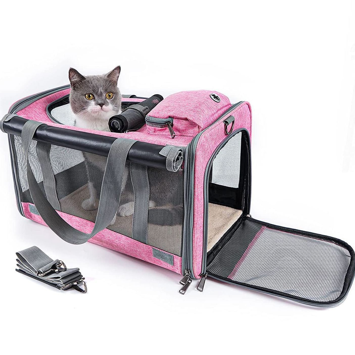 Portable Collapsible Soft-Sided Pet Outdoor Travel Sling Tote Bag Cat Small Dog Puppy Carriers Bag with Sun Shade