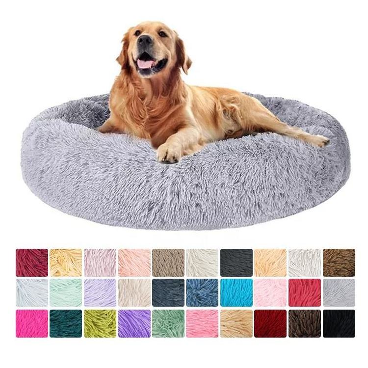 Wholesale Extra Large Sleeping Dogs Sofa Bed Washable Long Plush Round Pet Cat Dog Bed with Slip-Resistant Bottom