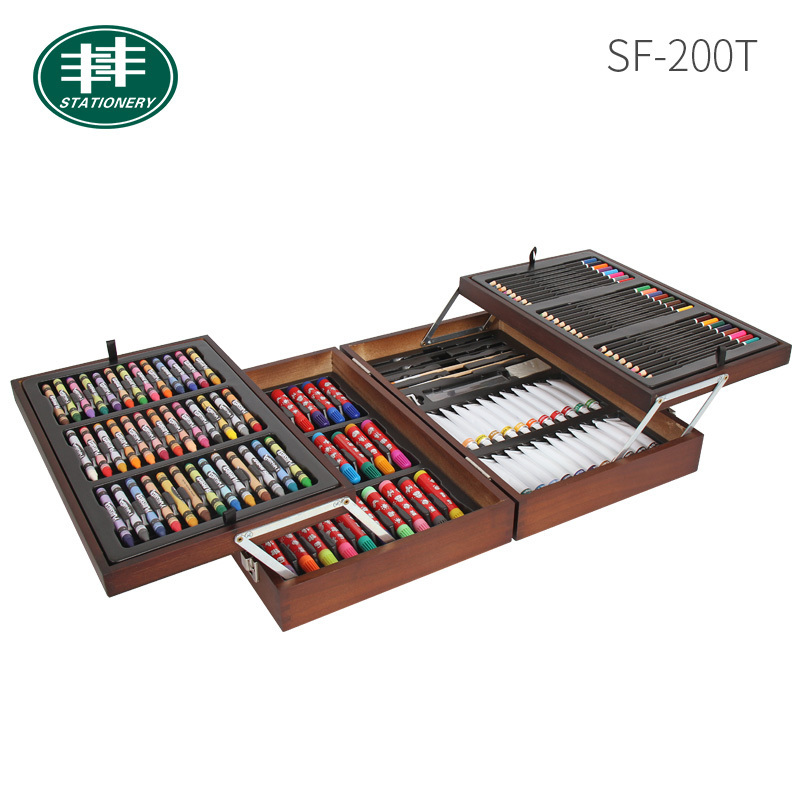 Art Supplies Set 124 Piece - Wood Box Art Painting & Drawing Set Oil Painting Set SF-200T