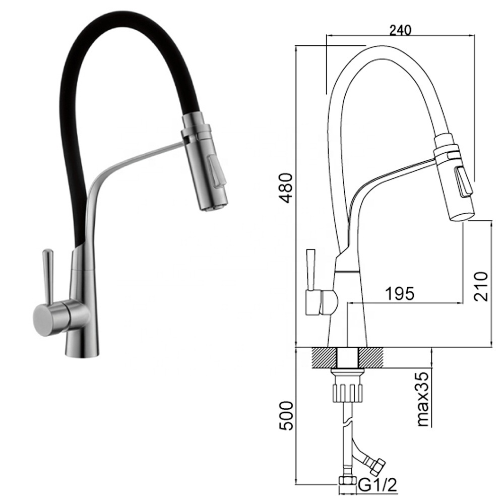 Black Kitchen Faucet with Cold and Hot Function,Material 304 Stainless Steel