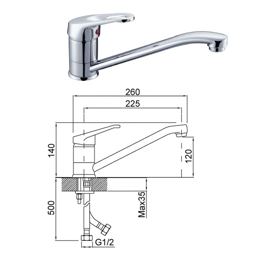 K-2517 Long neck taps commercial kitchen sink faucet with hot and cold function