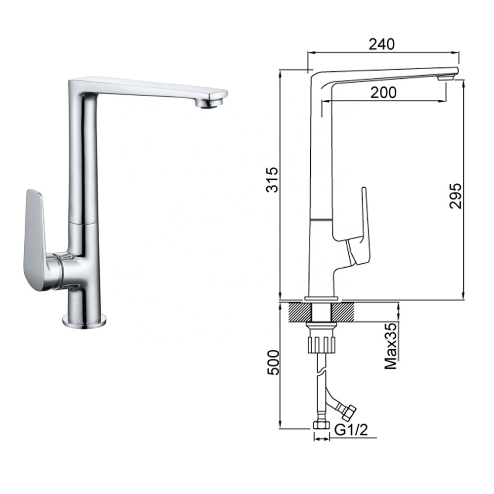 K-2517 Long neck taps commercial kitchen sink faucet with hot and cold function