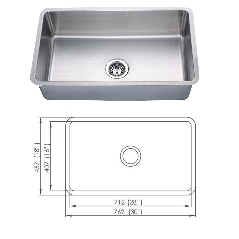 30-Inch by 18-Inch Under Mount Single Bowl Stainless Steel Kitchen Sink with small corner