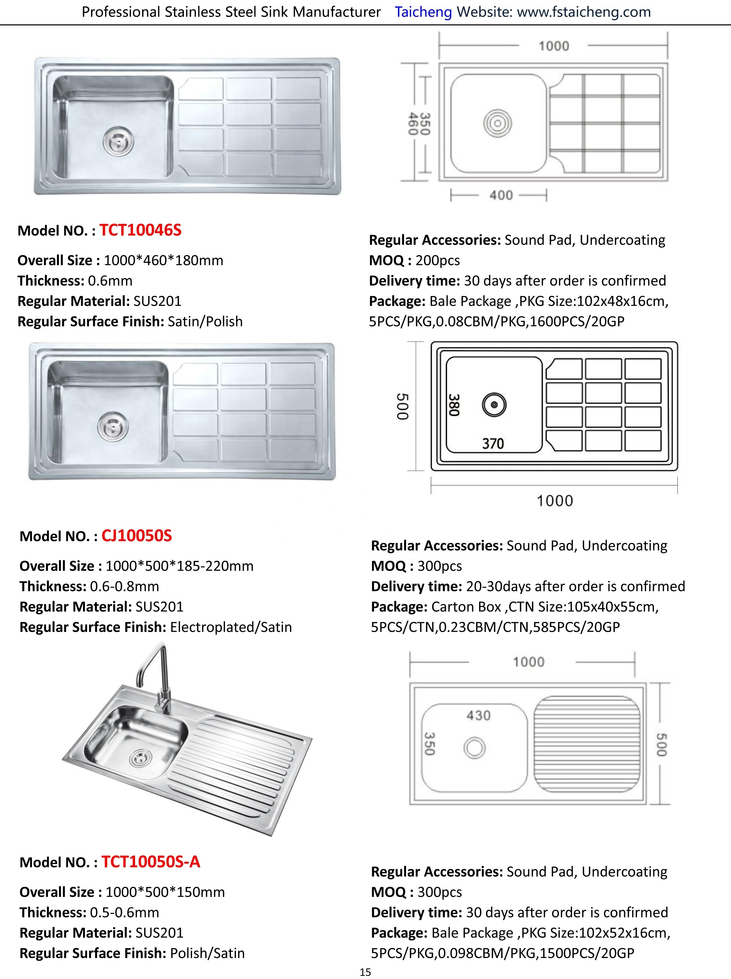 Free Standing Stainless Steel Sink with Frame and Legs